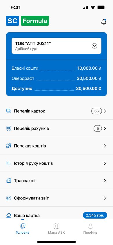 Застосунок SC Formula: екрани адміністратора, клієнта й водія