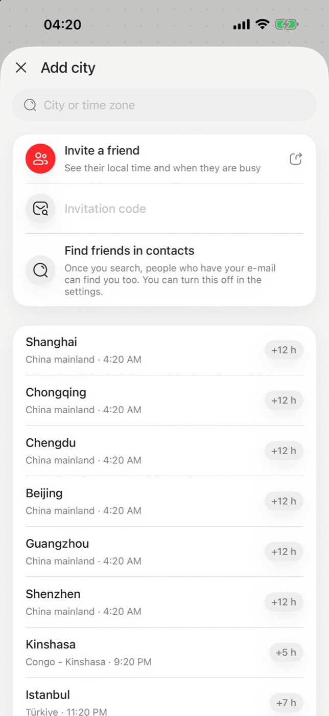 Adding a city or a friend, and a friend’s busy hours on the scale