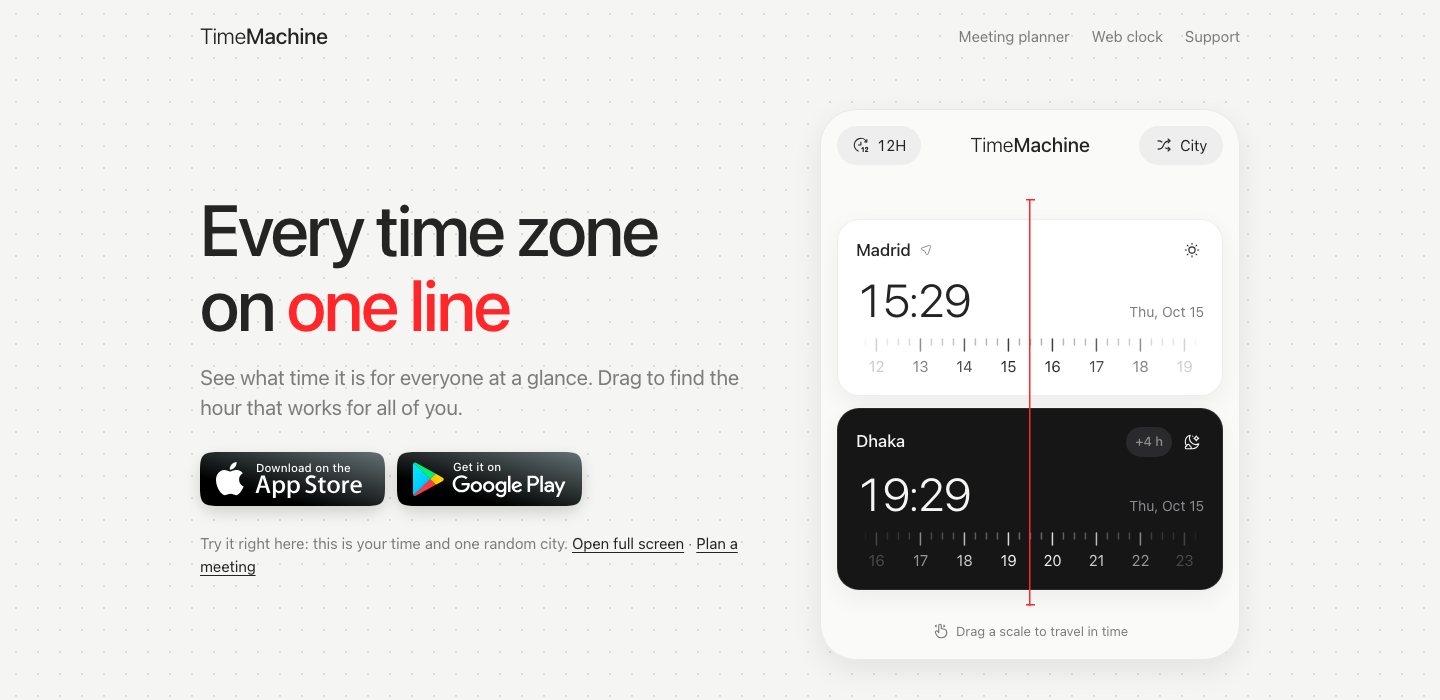 Головна сторінка thetimemachine.global із годинником